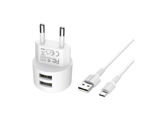 Мережевий зарядний пристрій BOROFONE BA23A Brilliant dual port charger set(Micro) White