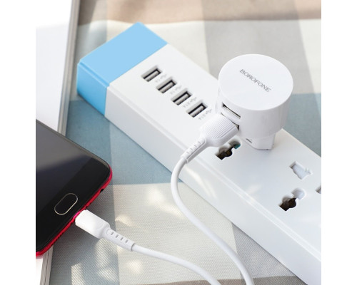 Мережевий зарядний пристрій BOROFONE BA23A Brilliant dual port charger set(Micro) White