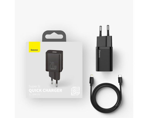 Мережевий зарядний пристрій Baseus Super Si 1C 20W With Simple Wisdom Data Cable Type-C/iP 1m Black