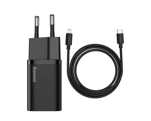 Мережевий зарядний пристрій Baseus Super Si 1C 20W With Simple Wisdom Data Cable Type-C/iP 1m Black