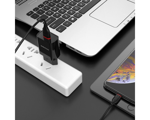 Мережевий зарядний пристрій BOROFONE BA20A Sharp single port charger set(Lightning) Black