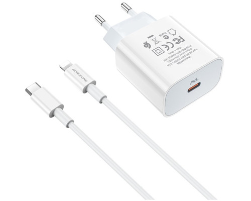 Мережевий зарядний пристрій BOROFONE BA38A Plus Speedy PD20W charger set (Type-C to Lightning) White