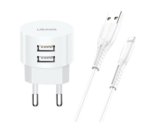 МЗП Usams Travel Charging Set Send-Tu Series (T20 Dual USB Round Charger+U35 lightning cable) White