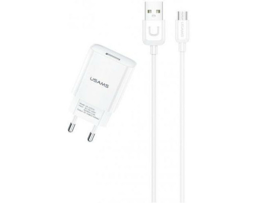 МЗП Usams T21 Charger kit T18 single USB EU charger +Uturn Micro cable White