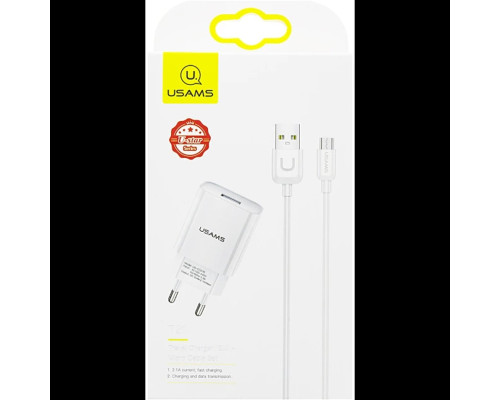 МЗП Usams T21 Charger kit T18 single USB EU charger +Uturn Micro cable White