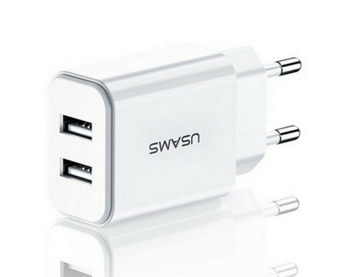 Мережевий зарядний пристрій Usams US-CC090 T24 2.1A Dual USB Travel Charger (EU) White