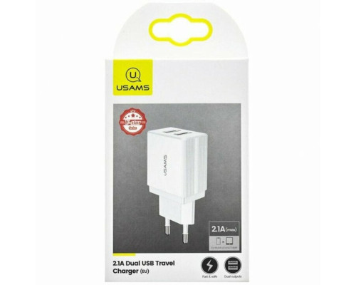 Мережевий зарядний пристрій Usams US-CC090 T24 2.1A Dual USB Travel Charger (EU) White