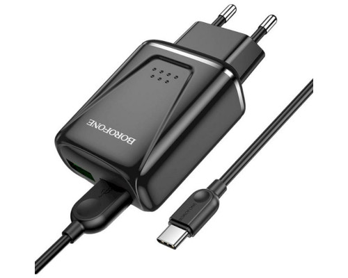 Мережевий зарядний пристрій BOROFONE BA54A Wide road dual port QC3.0 charger (Type-C) 18W Black