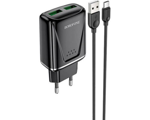 Мережевий зарядний пристрій BOROFONE BA54A Wide road dual port QC3.0 charger (Type-C) 18W Black