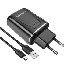 Мережевий зарядний пристрій BOROFONE BA54A Wide road dual port QC3.0 charger (Type-C) 18W Black