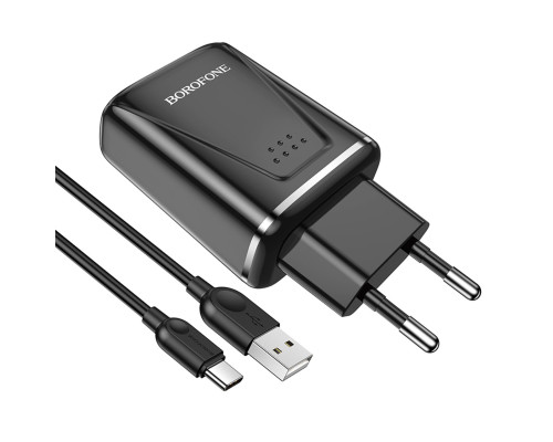 Мережевий зарядний пристрій BOROFONE BA54A Wide road dual port QC3.0 charger (Type-C) 18W Black