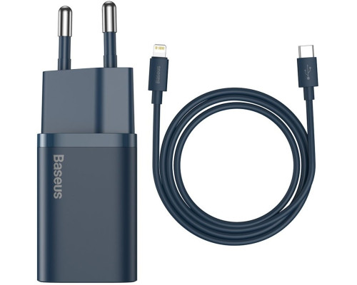 Мережевий зарядний пристрій Baseus Super Si 1C 20W With Simple Wisdom Data Cable Type-C/iP 1m Blue