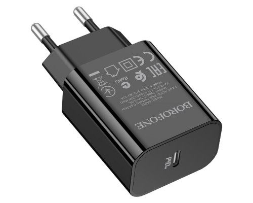 Мережевий зарядний пристрій BOROFONE BA65A Single port PD20W charger Black