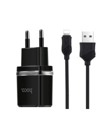 Мережевий зарядний пристрій HOCO C12 Smart dual USB (iP cable)charger set Black