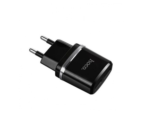 Мережевий зарядний пристрій HOCO C12 Smart dual USB (iP cable)charger set Black