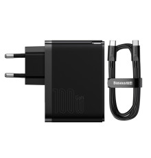 МЗП Baseus GaN5 Pro Fast Charger C+U 100W (Cable Type-C to Type-C 100W(20V/5A) 1m) Black