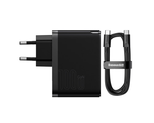 МЗП Baseus GaN5 Pro Fast Charger C+U 100W (Cable Type-C to Type-C 100W(20V/5A) 1m) Black