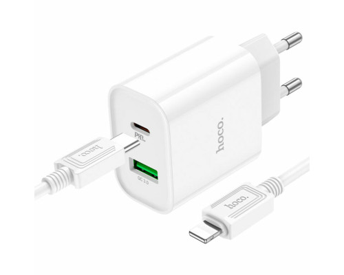 Мережевий зарядний пристрій HOCO C80A Plus Rapido PD20W+QC3.0 charger set(C to iP) White