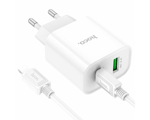 Мережевий зарядний пристрій HOCO C80A Plus Rapido PD20W+QC3.0 charger set(C to iP) White