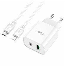 Мережевий зарядний пристрій HOCO C80A Plus Rapido PD20W+QC3.0 charger set(C to iP) White