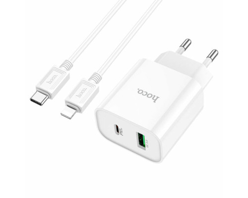 Мережевий зарядний пристрій HOCO C80A Plus Rapido PD20W+QC3.0 charger set(C to iP) White