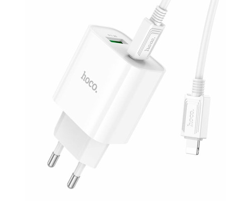 Мережевий зарядний пристрій HOCO C80A Plus Rapido PD20W+QC3.0 charger set(C to iP) White