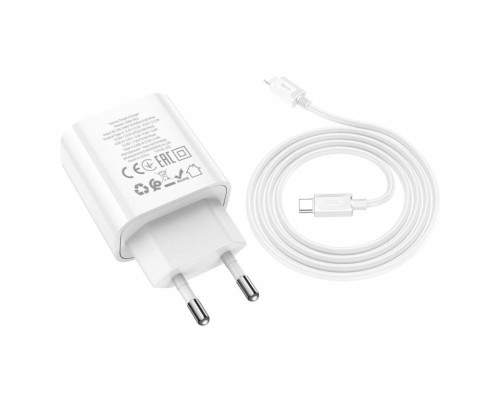 Мережевий зарядний пристрій HOCO C80A Plus Rapido PD20W+QC3.0 charger set(C to iP) White