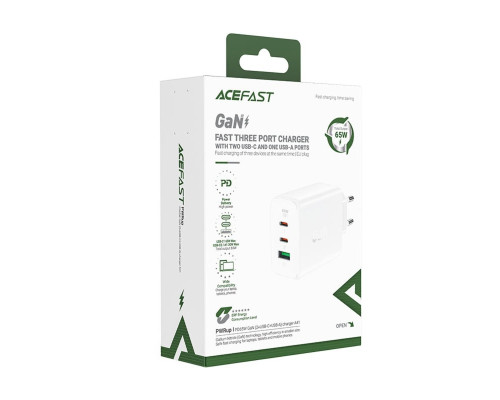 Мережевий зарядний пристрій ACEFAST A41 PD65W GaN (2*USB-C+USB-A) charger White