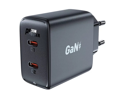 Мережевий зарядний пристрій ACEFAST A49 PD35W GaN (USB-C+USB-C) dual port charger Black