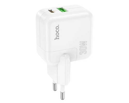 Мережевий зарядний пристрій HOCO C111A Lucky dual-port PD30W+QC3.0 charger White