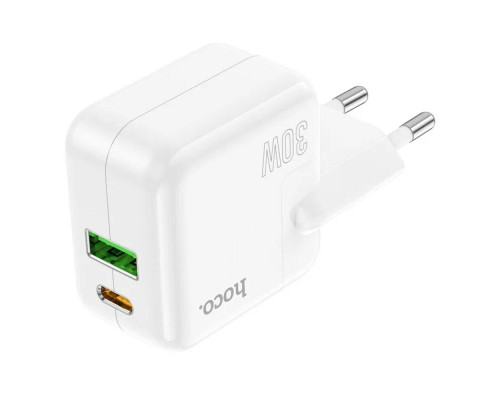 Мережевий зарядний пристрій HOCO C111A Lucky dual-port PD30W+QC3.0 charger White