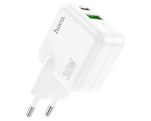 Мережевий зарядний пристрій HOCO C111A Lucky dual-port PD30W+QC3.0 charger White