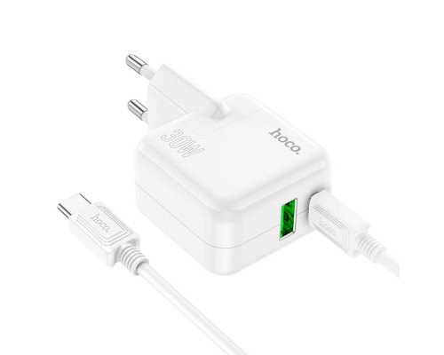 Мережевий зарядний пристрій HOCO C111A Lucky dual-port PD30W+QC3.0 charger set(Type-C to Type-C) White