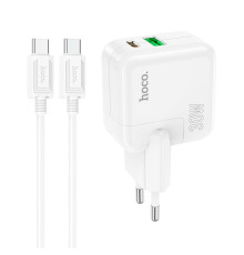 Мережевий зарядний пристрій HOCO C111A Lucky dual-port PD30W+QC3.0 charger set(Type-C to Type-C) White