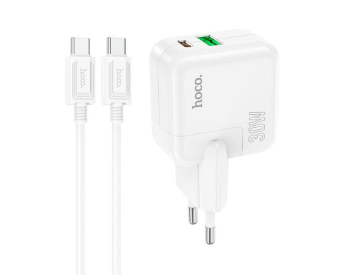 Мережевий зарядний пристрій HOCO C111A Lucky dual-port PD30W+QC3.0 charger set(Type-C to Type-C) White