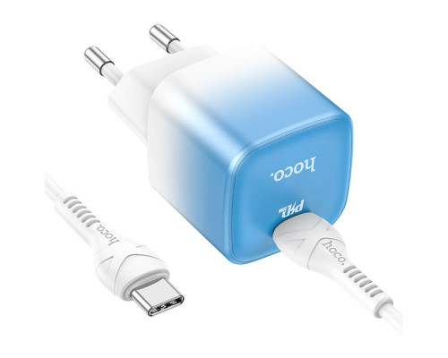 Мережевий зарядний пристрій HOCO C101A single port PD20W charger set(Type-C to Type-C) Ice Blue