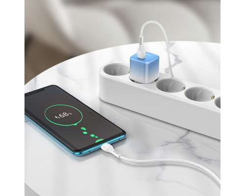 Мережевий зарядний пристрій HOCO C101A single port PD20W charger set(Type-C to Type-C) Ice Blue