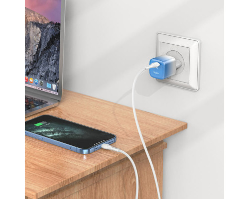 Мережевий зарядний пристрій HOCO C101A single port PD20W charger set(Type-C to Type-C) Ice Blue