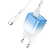 Мережевий зарядний пристрій HOCO C101A single port PD20W charger set(Type-C to Type-C) Ice Blue