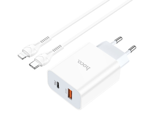 Мережевий зарядний пристрій HOCO C97A PD20W+QC3.0 charger set(Type-C to iP) White