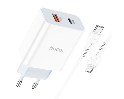 Мережевий зарядний пристрій HOCO C97A PD20W+QC3.0 charger set(Type-C to iP) White