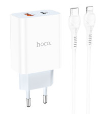 Мережевий зарядний пристрій HOCO C97A PD20W+QC3.0 charger set(Type-C to iP) White