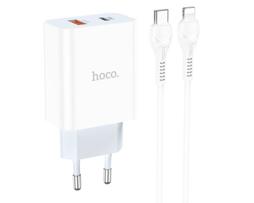 Мережевий зарядний пристрій HOCO C97A PD20W+QC3.0 charger set(Type-C to iP) White