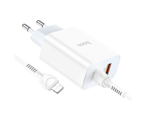 Мережевий зарядний пристрій HOCO C97A PD20W+QC3.0 charger set(Type-C to iP) White