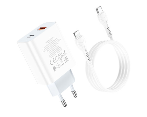 Мережевий зарядний пристрій HOCO C97A PD20W+QC3.0 charger set(Type-C to iP) White