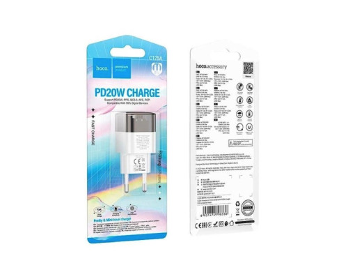 Мережевий зарядний пристрій HOCO C125A Transparent tribute single-port PD20W charger Transparent Black