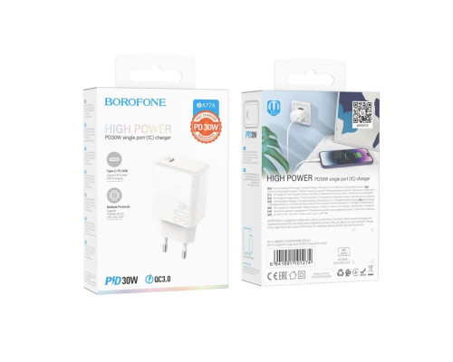 Мережевий зарядний пристрій BOROFONE BA77A Insightful single port PD30W charger White