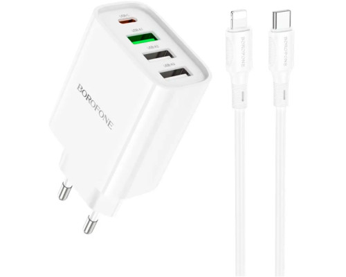 Мережевий зарядний пристрій BOROFONE BA79A Clever four-port PD20W(1C3A) charger set(C to iP) White