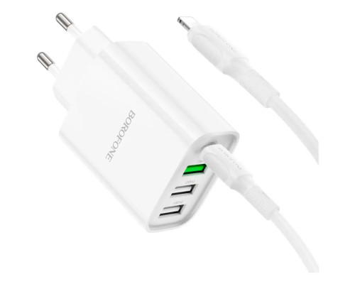 Мережевий зарядний пристрій BOROFONE BA79A Clever four-port PD20W(1C3A) charger set(C to iP) White