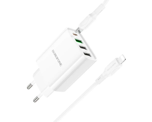 Мережевий зарядний пристрій BOROFONE BA79A Clever four-port PD20W(1C3A) charger set(C to iP) White